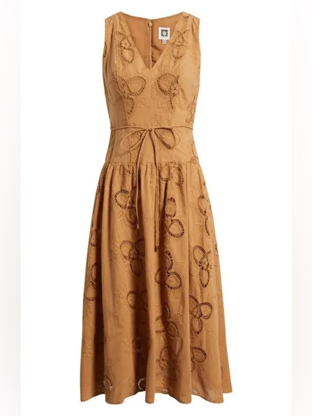 Anne Klein Sleeveless Embroidered Midi Dress in Tan - Picture 2 of 15